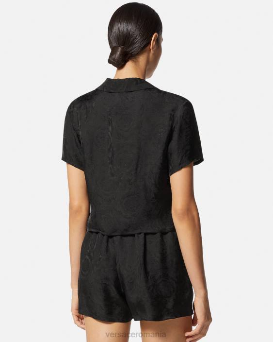 negru si gri Top de pijama crop barocco jacquard Versace femei lenjerie intimă și îmbrăcăminte de plajă 40L61028