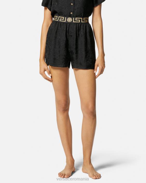 negru si gri pantaloni scurți de pijama greca border barocco Versace femei lenjerie intimă și îmbrăcăminte de plajă 40L61025