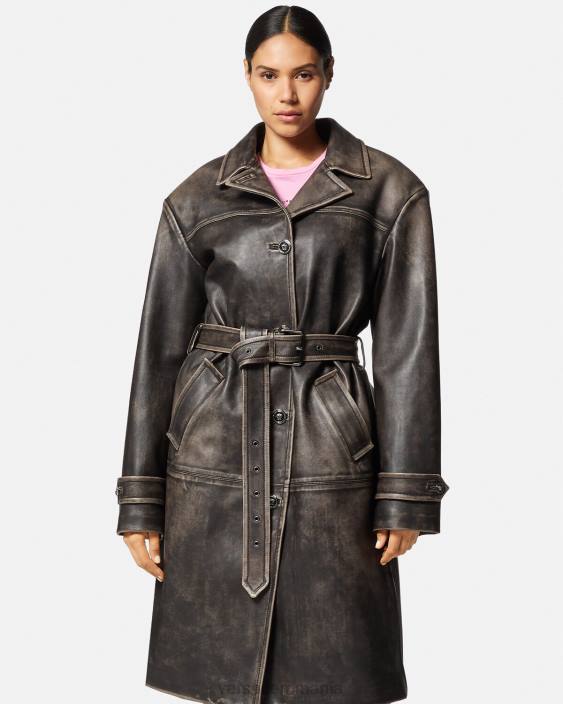 gri Trenci din piele periată barocco Versace femei îmbrăcăminte 40L697