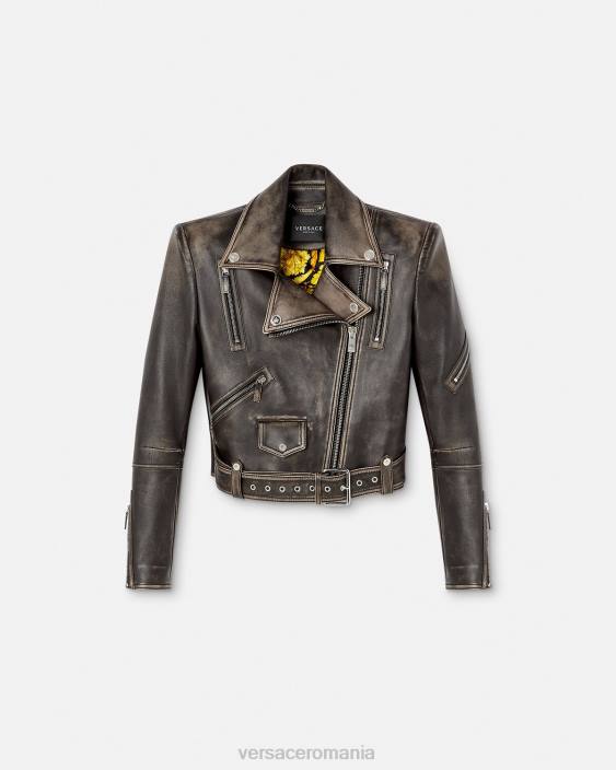 gri geacă din piele periată barocco Versace femei îmbrăcăminte 40L698