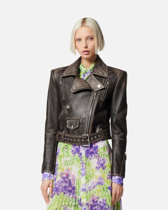 gri geacă din piele periată barocco Versace femei îmbrăcăminte 40L698