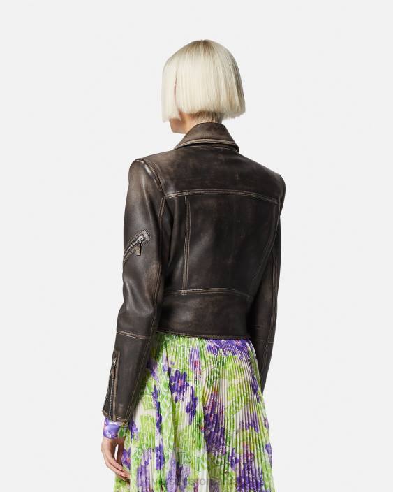 gri geacă din piele periată barocco Versace femei îmbrăcăminte 40L698