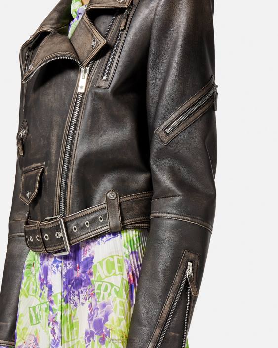 gri geacă din piele periată barocco Versace femei îmbrăcăminte 40L698