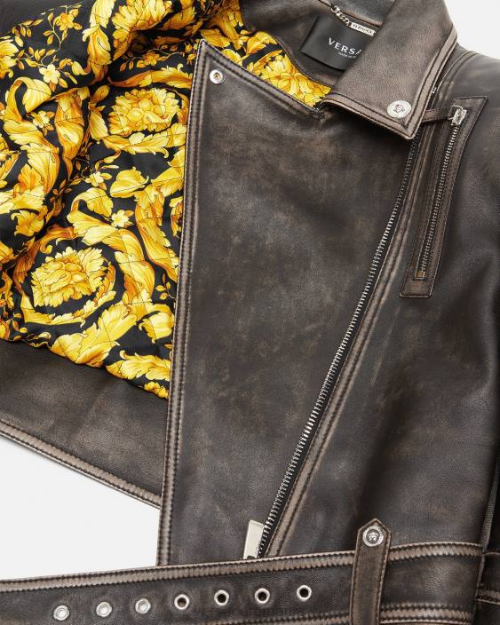 gri geacă din piele periată barocco Versace femei îmbrăcăminte 40L698