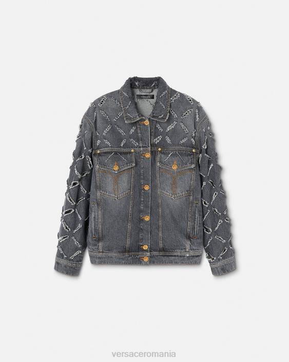 gri jachetă din denim tăiată Versace femei îmbrăcăminte 40L6227