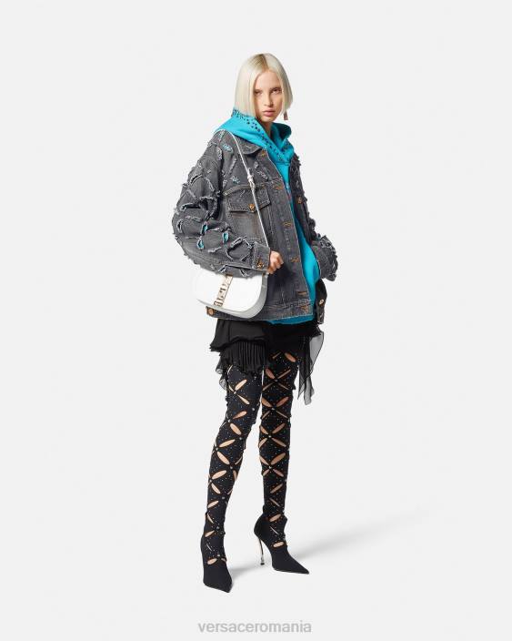 gri jachetă din denim tăiată Versace femei îmbrăcăminte 40L6227