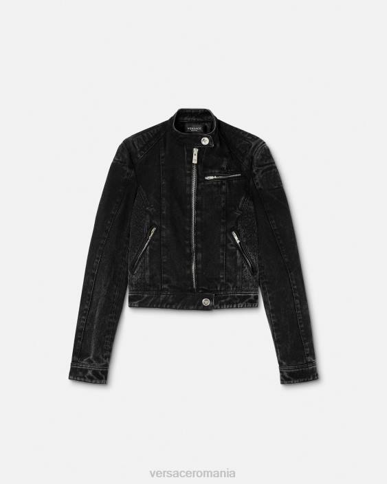 negru geacă biker din denim medusa Versace femei îmbrăcăminte 40L6100