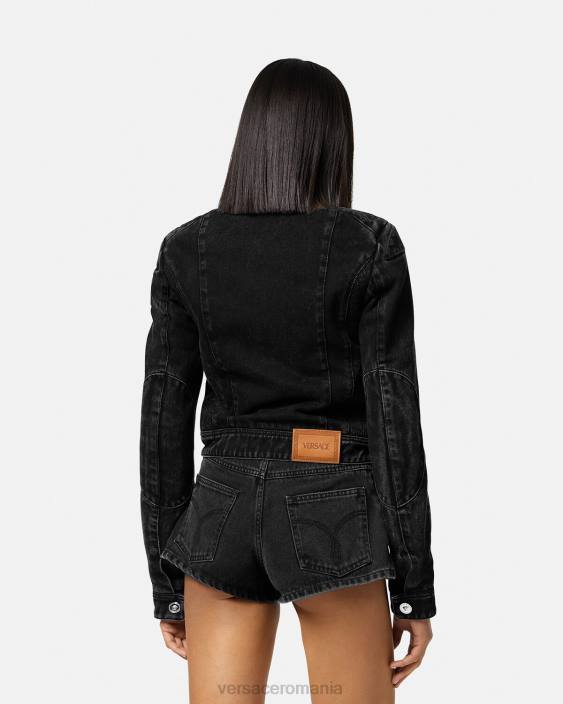 negru geacă biker din denim medusa Versace femei îmbrăcăminte 40L6100