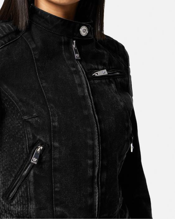 negru geacă biker din denim medusa Versace femei îmbrăcăminte 40L6100