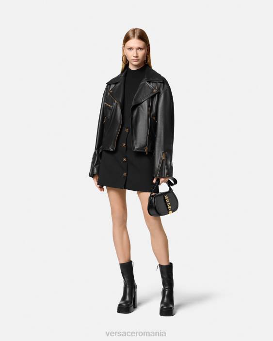 negru geacă biker din piele medusa Versace femei îmbrăcăminte 40L686
