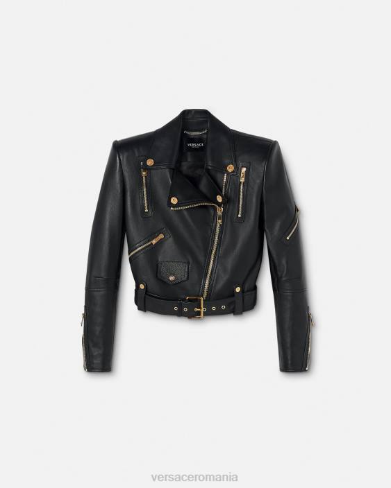 negru geacă biker din piele medusa Versace femei îmbrăcăminte 40L689