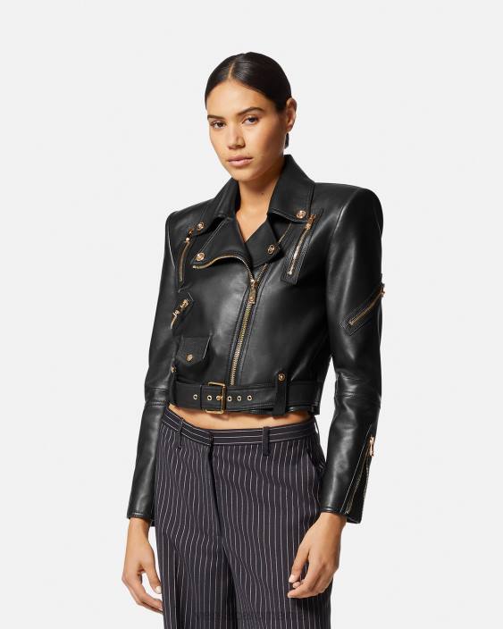 negru geacă biker din piele medusa Versace femei îmbrăcăminte 40L689