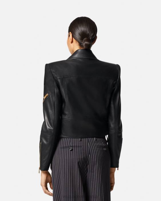 negru geacă biker din piele medusa Versace femei îmbrăcăminte 40L689