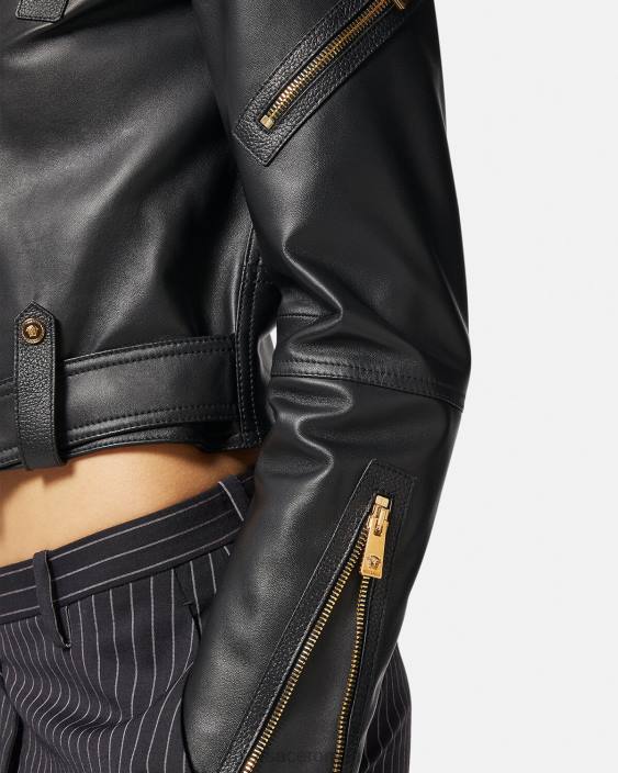 negru geacă biker din piele medusa Versace femei îmbrăcăminte 40L689