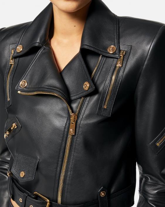 negru geacă biker din piele medusa Versace femei îmbrăcăminte 40L689