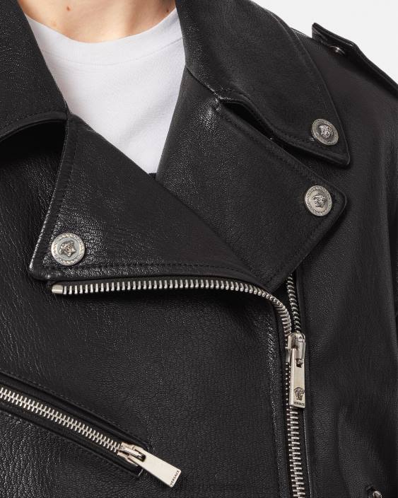 negru geacă de motociclist din piele Versace femei îmbrăcăminte 40L696