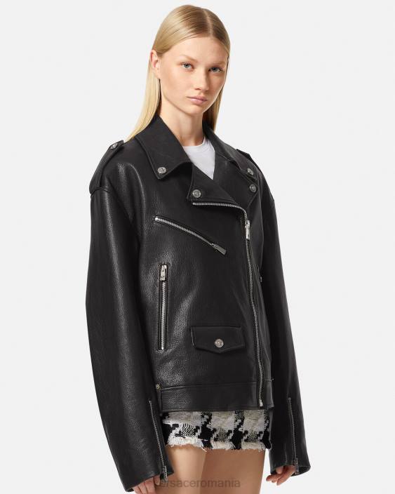 negru geacă de motociclist din piele Versace femei îmbrăcăminte 40L696