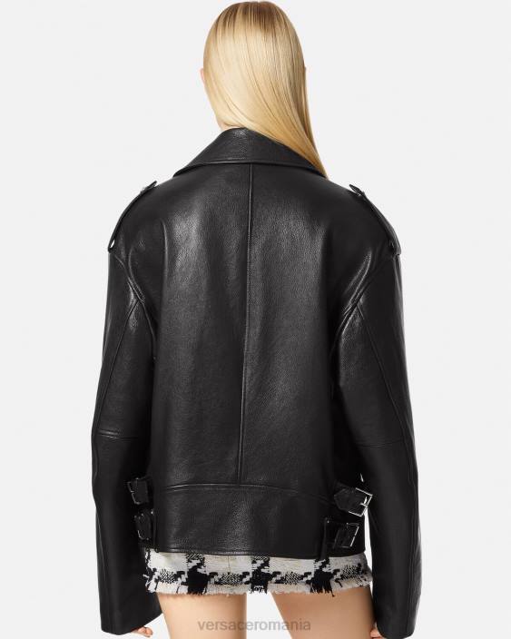 negru geacă de motociclist din piele Versace femei îmbrăcăminte 40L696