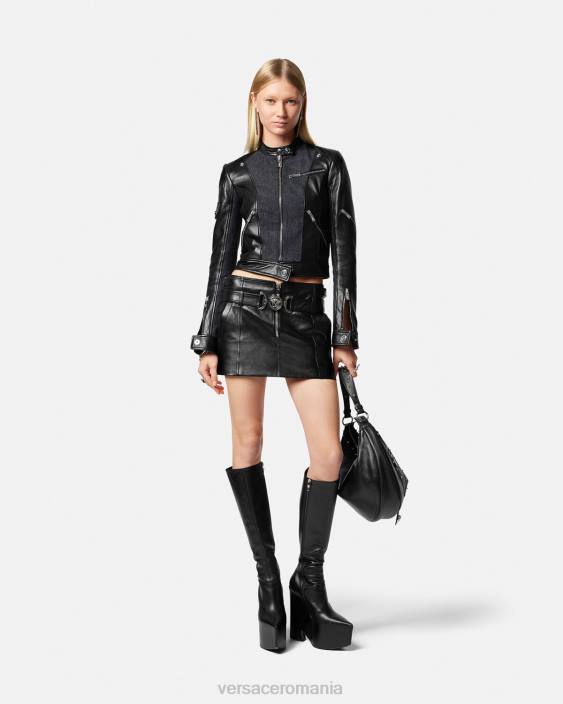 negru geacă motociclist din piele denim Versace femei îmbrăcăminte 40L690
