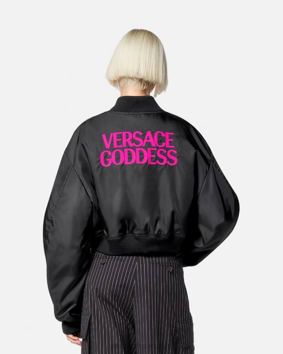 negru jachetă bomber crop zeiță Versace femei îmbrăcăminte 40L6103