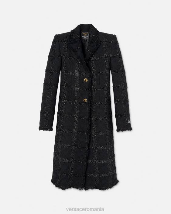 negru palton lung din tweed cu țepi Versace femei îmbrăcăminte 40L6102