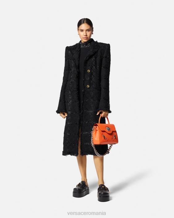 negru palton lung din tweed cu țepi Versace femei îmbrăcăminte 40L6102