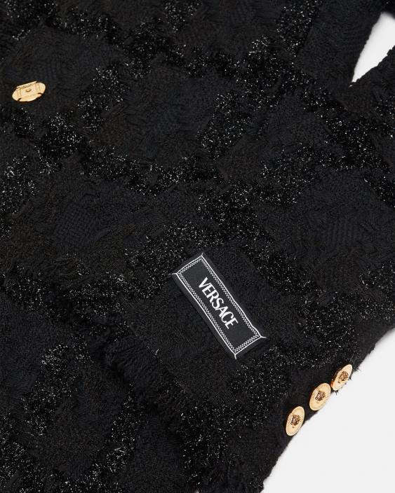 negru palton lung din tweed cu țepi Versace femei îmbrăcăminte 40L6102