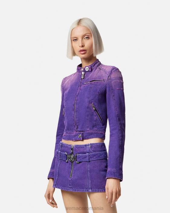 violet geacă biker din denim medusa Versace femei îmbrăcăminte 40L693