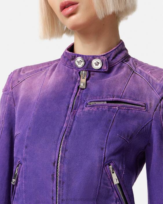 violet geacă biker din denim medusa Versace femei îmbrăcăminte 40L693