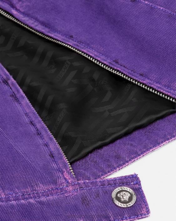 violet geacă biker din denim medusa Versace femei îmbrăcăminte 40L693