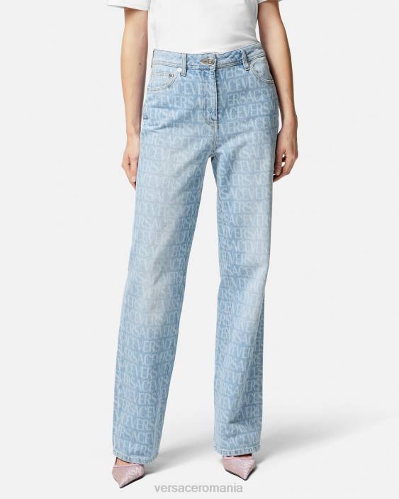 albastru blugi cu picioare largi peste tot Versace femei îmbrăcăminte 40L6193