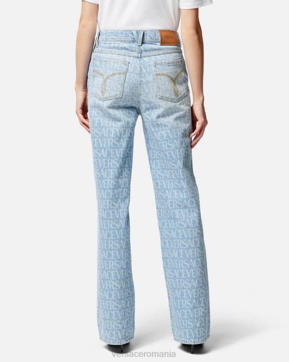 albastru blugi cu picioare largi peste tot Versace femei îmbrăcăminte 40L6193