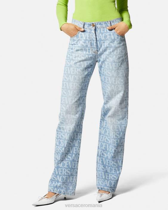 albastru blugi cu picioare largi peste tot Versace femei îmbrăcăminte 40L6198