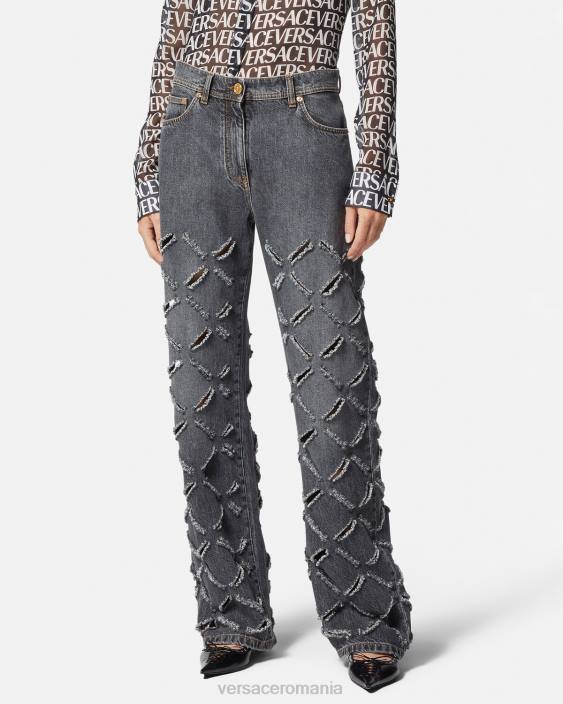 gri blugi tăiați cu picioare largi Versace femei îmbrăcăminte 40L6226