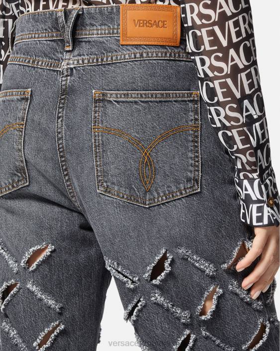 gri blugi tăiați cu picioare largi Versace femei îmbrăcăminte 40L6226