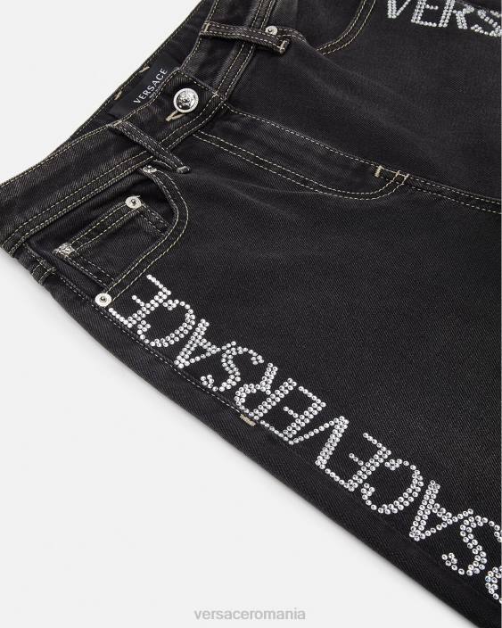 negru blugi cu cristale Versace femei îmbrăcăminte 40L6213