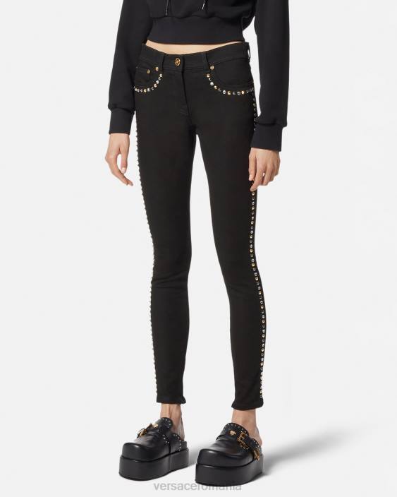 negru blugi skinny cu împânzire cu medusa Versace femei îmbrăcăminte 40L6214