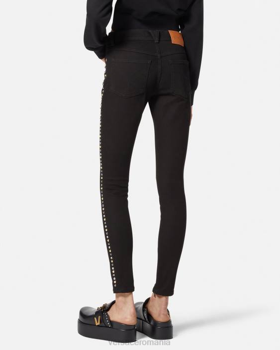 negru blugi skinny cu împânzire cu medusa Versace femei îmbrăcăminte 40L6214
