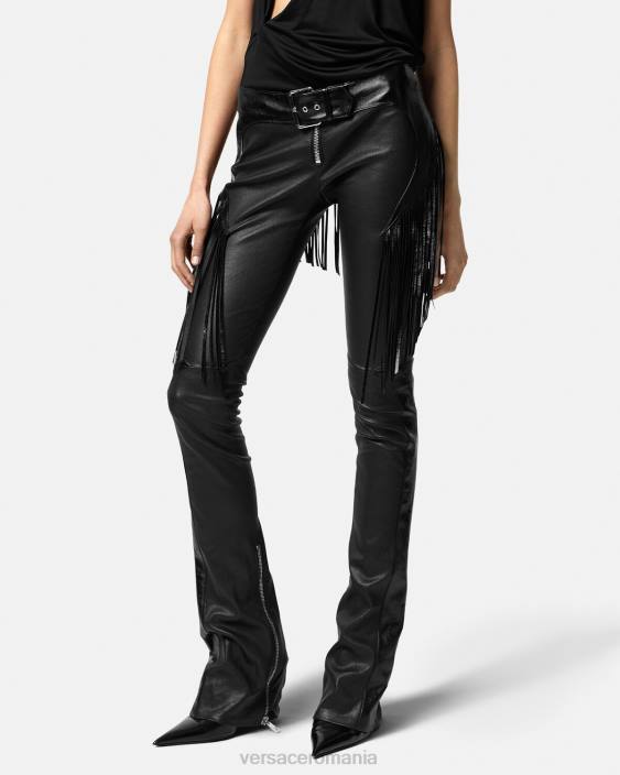 negru pantaloni de piele cu franjuri Versace femei îmbrăcăminte 40L6223