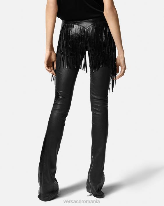 negru pantaloni de piele cu franjuri Versace femei îmbrăcăminte 40L6223