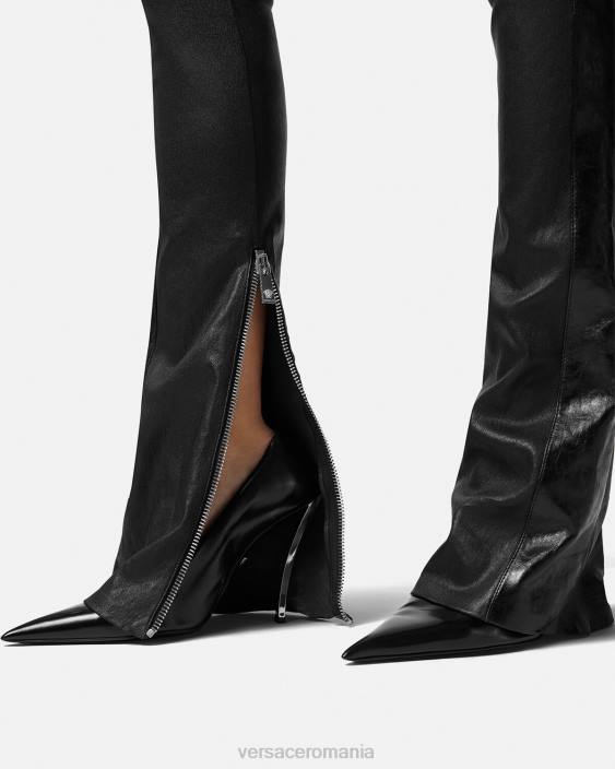 negru pantaloni de piele cu franjuri Versace femei îmbrăcăminte 40L6223