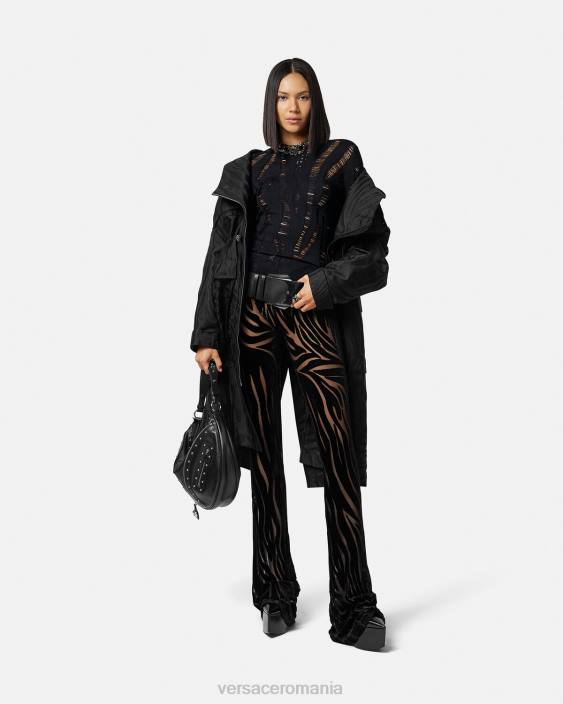 negru pantaloni din catifea zebra Versace femei îmbrăcăminte 40L6222