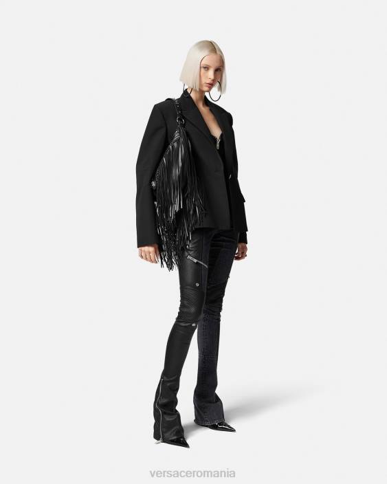 negru pantaloni din piele denim Versace femei îmbrăcăminte 40L6224