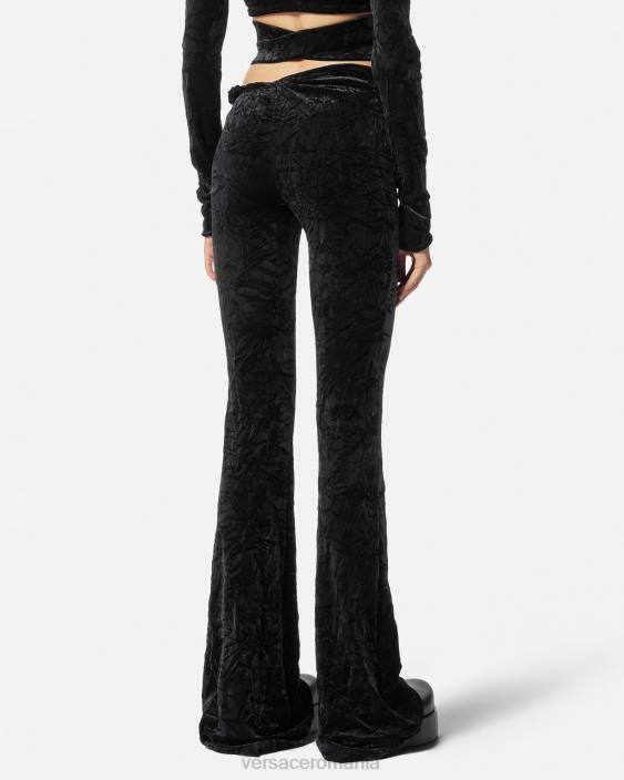 negru pantaloni evazați de catifea rulați Versace femei îmbrăcăminte 40L6216