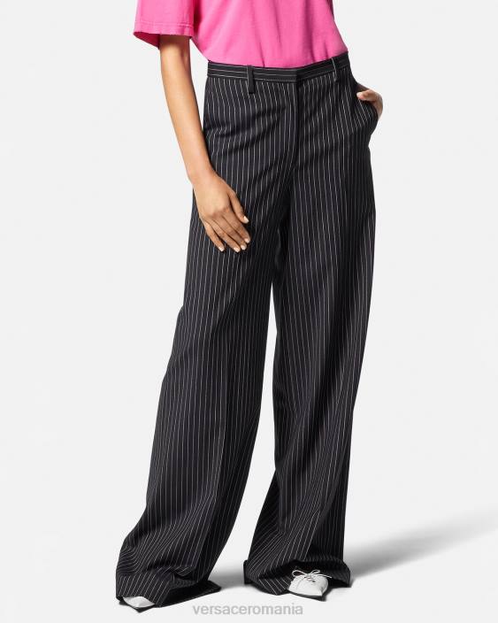negru pantaloni largi în dungi Versace femei îmbrăcăminte 40L6123