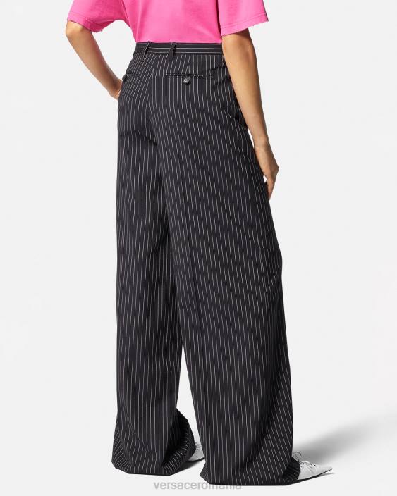 negru pantaloni largi în dungi Versace femei îmbrăcăminte 40L6123