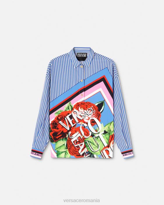 albastru deschis cămașă cu dungi trandafiri Versace femei îmbrăcăminte 40L62164