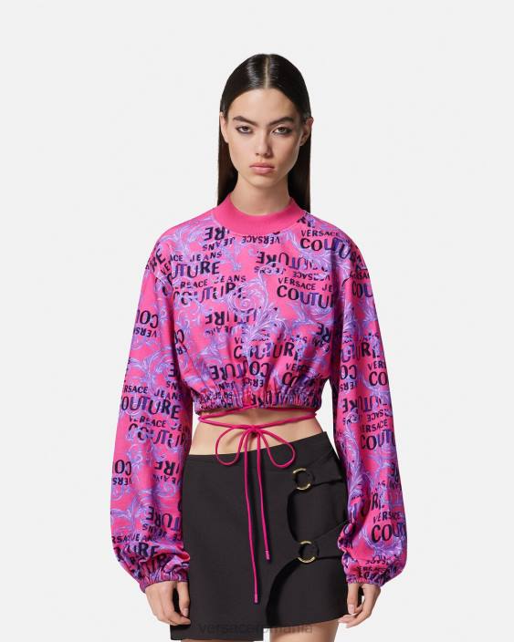 fucsie hanorac crop logo couture Versace femei îmbrăcăminte 40L62226