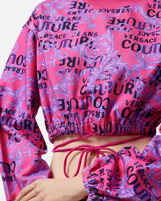 fucsie hanorac crop logo couture Versace femei îmbrăcăminte 40L62226