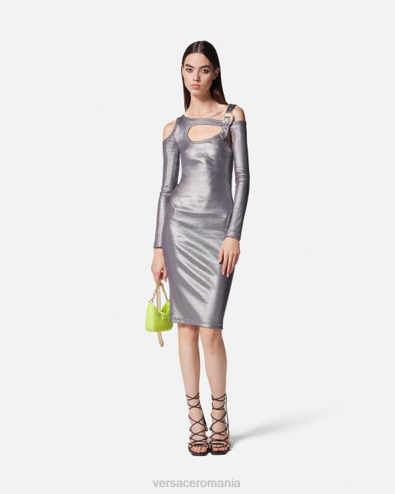 argint rochie midi baroc cu decupaj catarama Versace femei îmbrăcăminte 40L62196